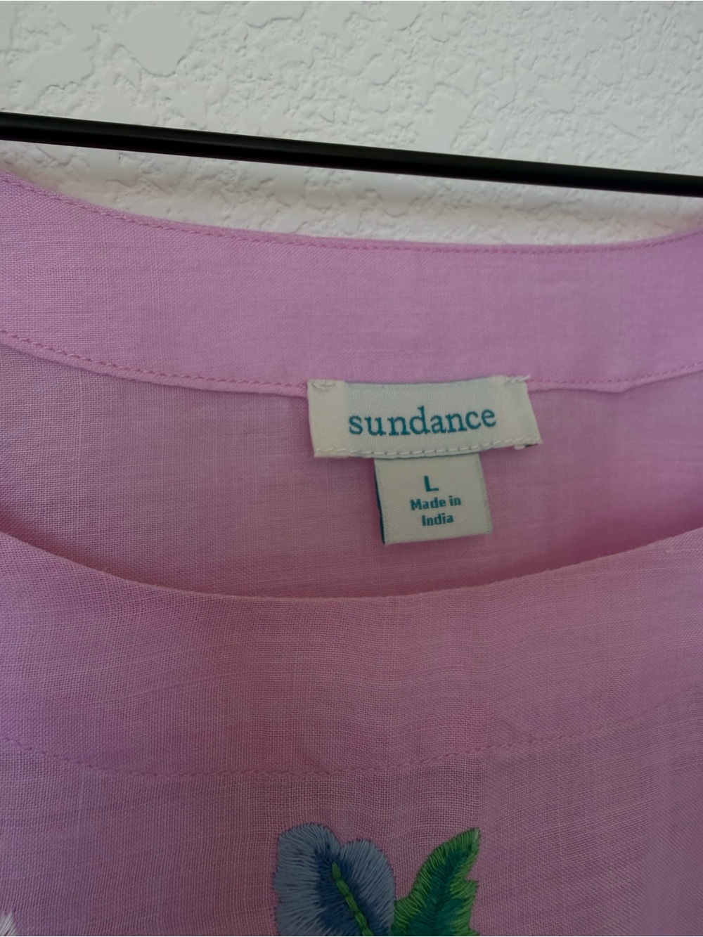 Sundance Floral Embroidered Pink Floral Embroidered Puff-Sleeve Top Blouse L - Picture 10 of 13